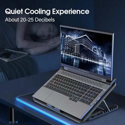 Vista 3 de Almohadilla de enfriamiento para laptop, enfriador de laptop para juegos con 6 ventiladores silenciosos, almohadilla de enfriamiento para laptop
