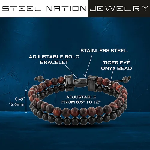 Vista 3 de Pulsera de bolo de nailon ajustable con cuentas de acero inoxidable para hombre