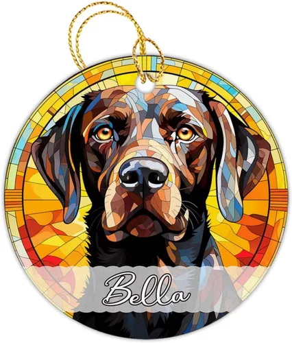 Vista 22 de Amstaff - Adornos personalizados para perros Amstaff para árbol de Navidad con nombre, adorno estilo vitral para perros, regalos para amantes