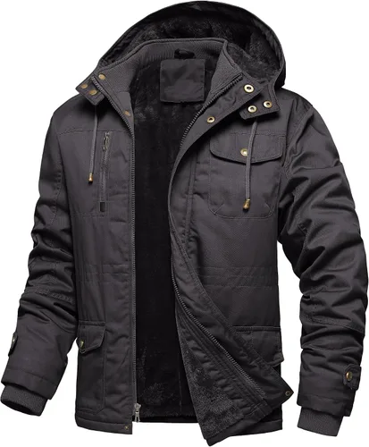 Vista 15 de Chaquetas gruesas de invierno para hombre, con forro polar, chaquetas gruesas con capucha, chaquetas de trabajo, abrigo de algodón militar
