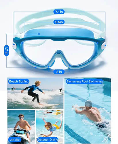 Vista 7 de seasprint Swim Goggles for Kids 6-12, Wide View Anti-Fog UV Protection No Leaking,Boys Girls Youth Swimming Goggles