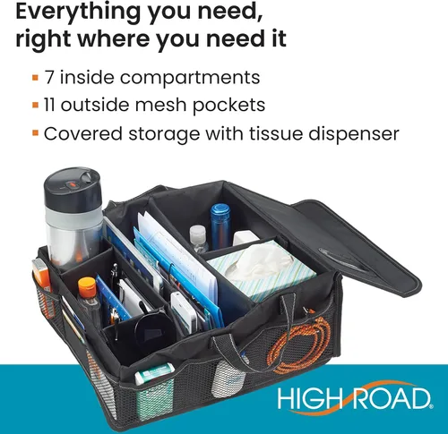 Vista 4 de High Road SeatStash - Organizador de asiento delantero para automóvil para conductor y almacenamiento de oficina con porta pañuelos y compartimentos