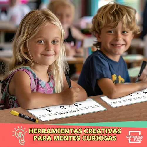 Vista 2 de Scribbledo - Línea numérica negativa de borrado en seco para estudiantes, paquete de 10 hojas de doble cara de 4 x 12 pulgadas, práctica