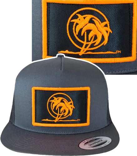 Vista 2 de Classic Palm Patch - Gorra de béisbol 6006 naranja neón Snapback Trucker, gorra plana de alto perfil para hombre, lavable a mano, parte trasera