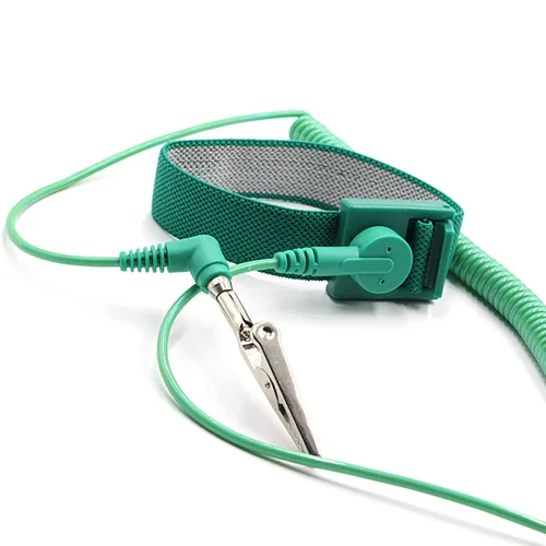 Vista 4 de Correa de muñeca antiestática con cable de conexión a tierra ESD Pulsera antiestática ajustable cuerda en espiral pulsera anti choque (1)