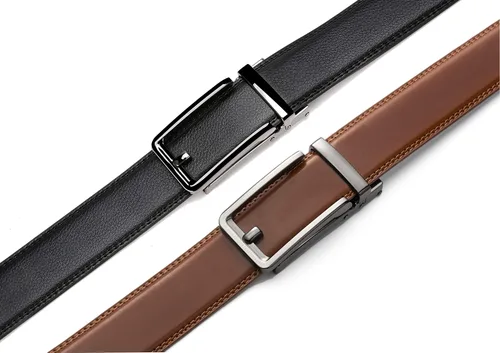 Vista 4 de CHAOREN - Cinturones de trinquete con clic para hombre, paquete de 2 - Cinturón de trinquete de cuero para hombre de 1 3/8" para vestir y casual