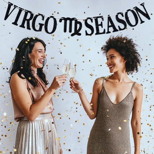 Vista 4 de Cartel de la temporada de Virgo, feliz cumpleaños Virgo Bunting Sign in Augest/Septiembre, Big Virgo Energy, 12 suministros de decoración de fiesta