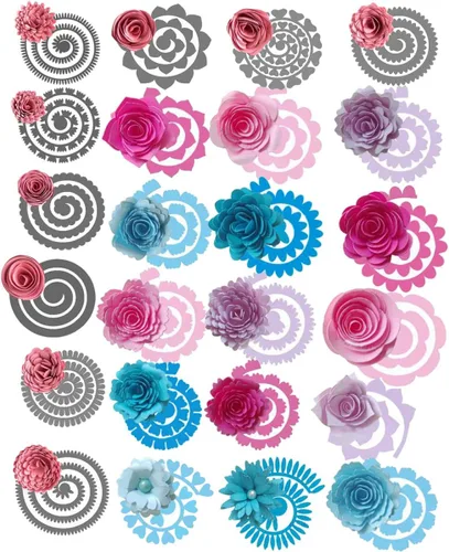 Vista 13 de 10 piezas de troqueles de metal de flores en espiral 3D para hacer tarjetas DIY, álbumes de recortes, troqueles en relieve, plantilla de punzón