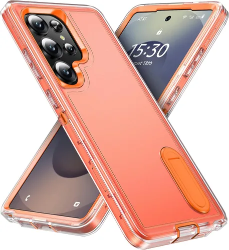 Vista 13 de BaHaHoues Funda protectora de grado militar para Samsung Galaxy S25 Plus con soporte integrado, a prueba de golpes y caídas (morado noche/rosa bebé)