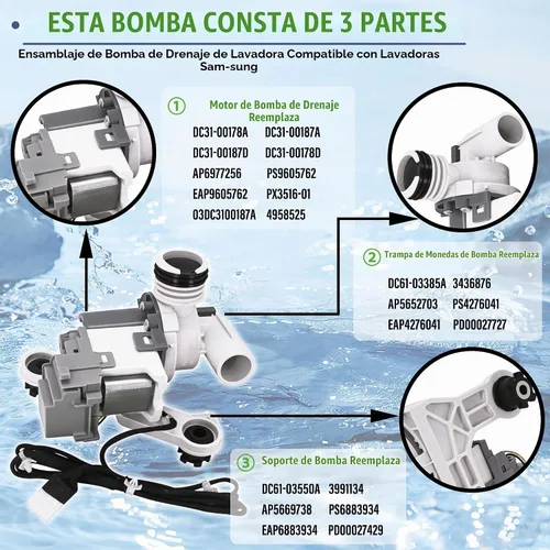 Vista 7 de WA45K7600AW/A2 WA40J3000AW/A2 Motor de la bomba de drenaje de la lavadora