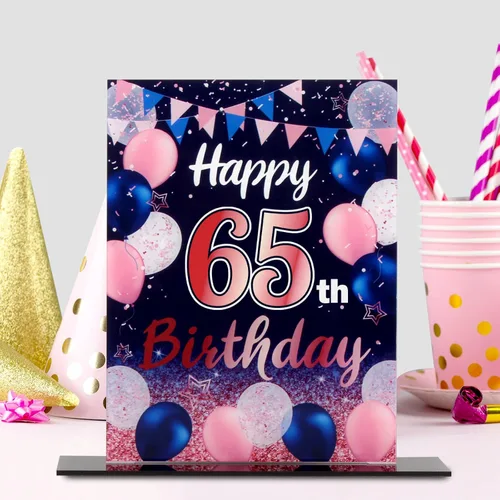 Vista 219 de LINGTEER Decoraciones de feliz cumpleaños número 11, 2 piezas de soporte de acrílico con impresión de pie rosa y azul, tablero de telón de fondo