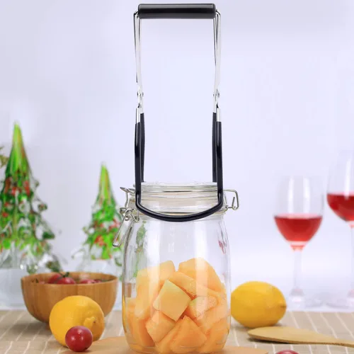 Vista 5 de Pinzas elevadoras de tarros de acero inoxidable con mango de agarre para cocina del hogar (negro)