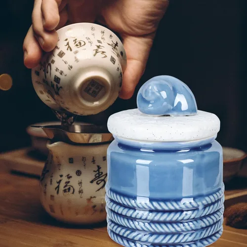 Vista 4 de Cabilock Bote de almacenamiento de té con tapa para té, recipiente de café, estilo boticario
