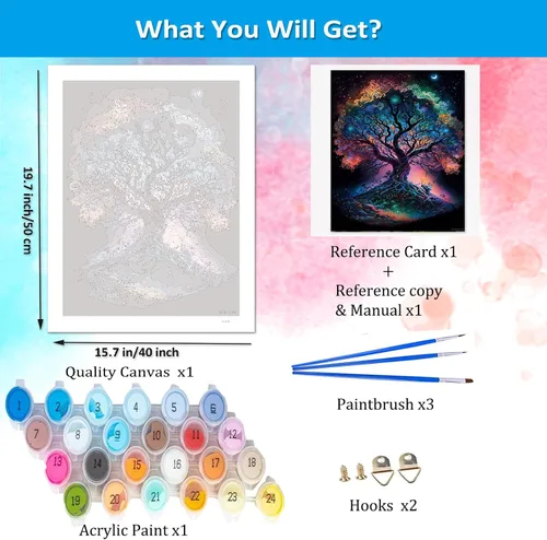 Vista 3 de Artunion Árbol de la vida - Pintura por números para adultos principiantes, kits de pintura de paisaje por números, pintura al óleo por números