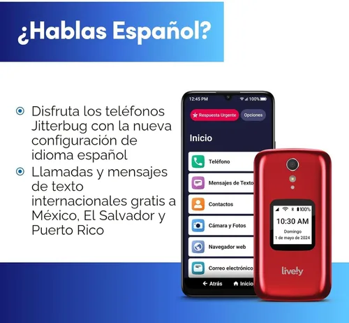 Vista 8 de Lively Jitterbug Flip2 - Teléfono celular abatible para personas mayores, no compatible con otros operadores inalámbricos, plan de teléfono debe