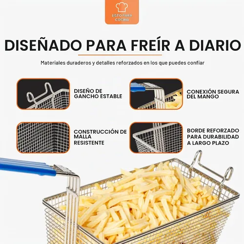 Vista 3 de Cesta para freidora, paquete de 2 cestas comerciales con asa lista para cocina