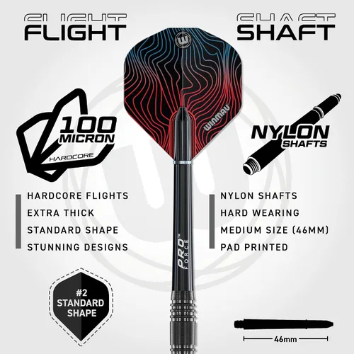 Vista 3 de WINMAU Solaris Pro Specialist - Juego de dardos con punta de acero de tungsteno con vuelos y ejes (tallos)