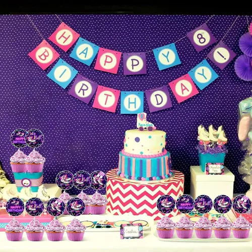 Vista 3 de TWO WILD 24 piezas de decoración de pastel de cumpleaños para patinaje de neón, suministros de fiesta de patinaje - Decoración de plástico