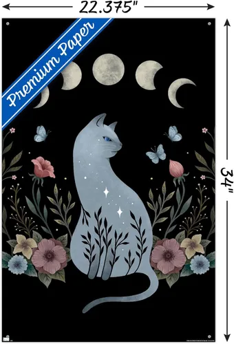 Vista 3 de Trends International Dibujo episódico - Póster de pared de gato en la colina, 22.37 x 34.00 pulgadas, paquete de póster premium y alfiler