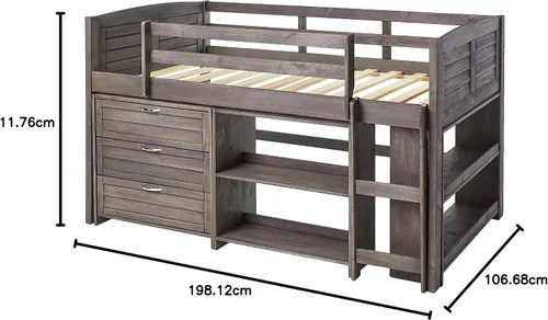 Vista 9 de Donco Kids Louver Twin Antique Grey Modular Low Loft Bed - Grupo B