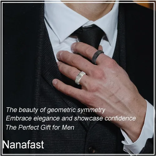 Vista 3 de Nanafast Anillo antiestrés de 0.315 in para hombre, anillo de diamante en relieve para hombres, anillos giratorios de acero inoxidable a la moda