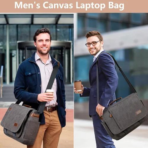 Vista 2 de Laptop Messenger Bag for Men, 17 inch Water-resistant Canvas Laptop Shoulder Business Briefcase Bag