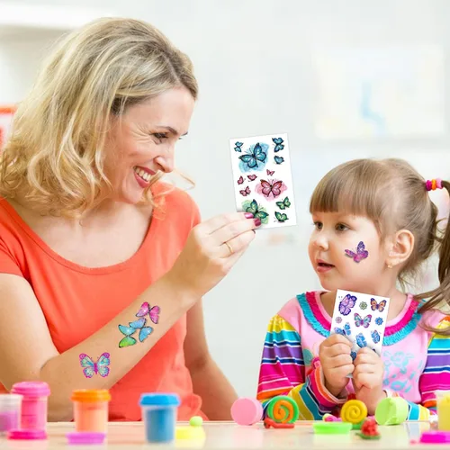 Vista 6 de Leesgel Tatuajes temporales para niños y mujeres, calcomanías de tatuaje con purpurina para recuerdos de fiesta, premios para aula, dulce o truco