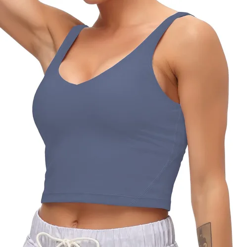 Vista 4 de Dragon Fit - Sujetador deportivo para mujer, corte largo, con relleno, estilo camiseta corta sin mangas para yoga, deportes, entrenar o correr