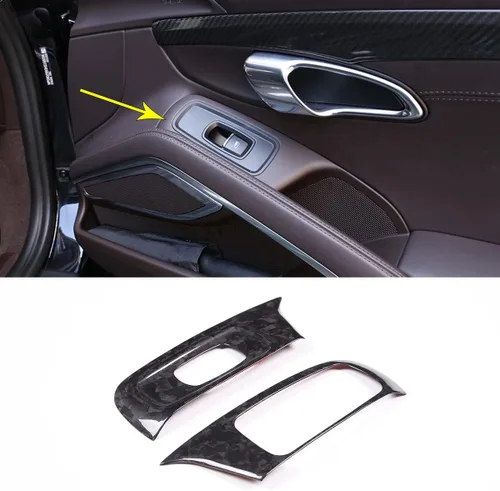 Vista 10 de Ajuste para Porsche 911 718 LHD 2013-2021 Accesorios interiores de fibra de carbono real para puerta de automóvil, panel de interruptor de control