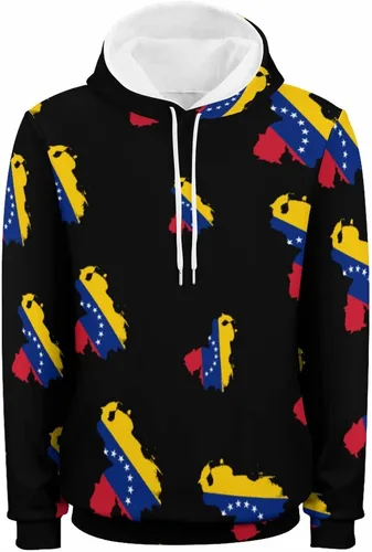 Vista 2 de Sudadera con capucha con diseño de bandera de Venezuela, sudadera de manga larga, forro polar, suave, cálida, con capucha