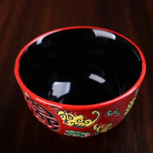 Vista 8 de Juego de té de cerámica tradicional chino de la boda retro rojo doble felicidad tetera taza de té recién casados regalo suministros de boda