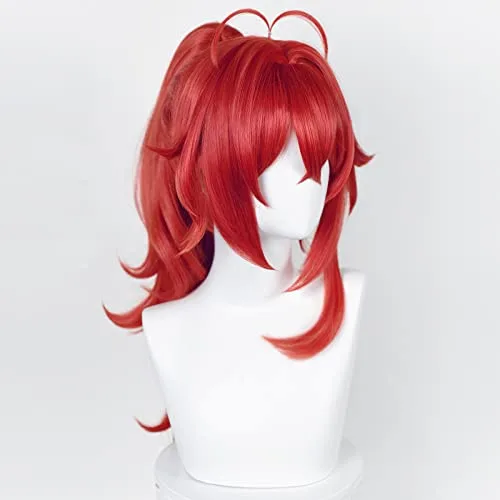 Vista 3 de LABEAUTÉ Peluca de cosplay con cola de caballo, color rojo, desmontable, peluca de cosplay para hombres