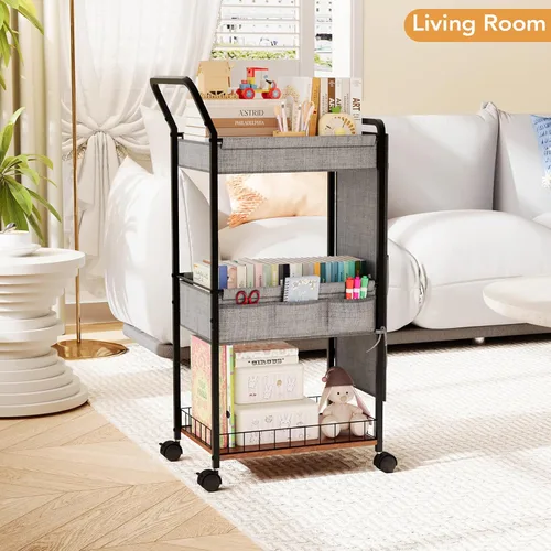 Vista 6 de BBLIKE Organizador de pañales de 3 niveles – Carrito de bebé utilitario rodante con cesta y bolsillos laterales para guardería y artículos