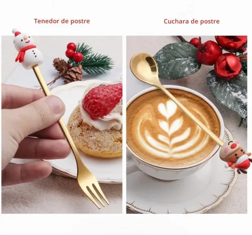 Vista 4 de Cuchara de Navidad de acero inoxidable para árbol de Navidad, cuchara de té para el hogar, cuchara de café de Navidad, tenedores de cena, cuchara