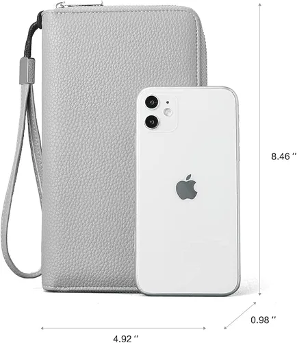 Vista 5 de BROMEN Bolso de mano de cuero para mujer, color blanco con marrón y gris