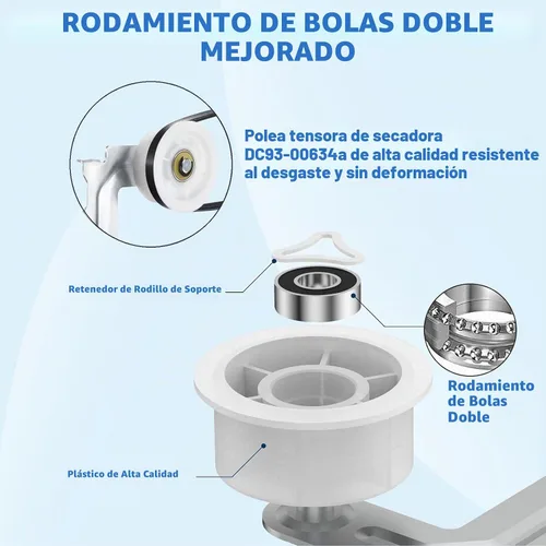 Vista 4 de 【Mejorado】Parte de Repuesto para Rodillo de Secadora para Samsung DV42H5000EWA3 DV45H7000EWA2 DV48H7400EWA2 DV42H5200EPA3 DV40J3000EWA2, Kit