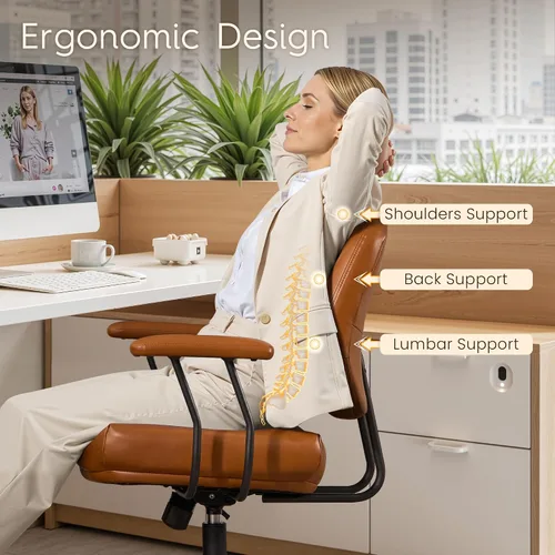 Vista 3 de HOOOWOOO Silla de Oficina Ergonómica, Silla de Escritorio Moderna de Computadora de Media Siglo, Silla Ejecutiva Cómoda con Asiento Extra Ancho