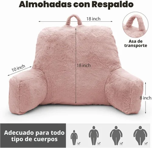 Vista 2 de Almohada de Lectura Grande para Cama, Almohada de Respaldo con Brazos, Soporte de Espalda para Sentarse en la Cama, Sofá para Respaldo de Rosa