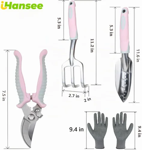 Vista 2 de Pink Garden Tool Sets 4-Piece, Aluminum Gardening Hand Tool Kit pink-4pcs