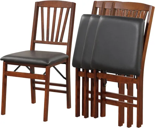 Vista 18 de COSTWAY Juego de 2 sillas de comedor plegables de madera maciza con asiento Marrón y listón