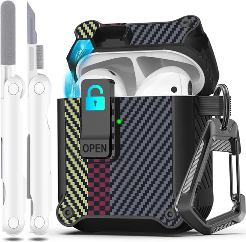 Vista 203 de R-fun Funda de carga compatible con AirPods de 2ª generación 2019, 1ª generación 2016, protección completa contra caídas, tapa desplegable
