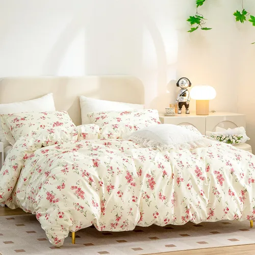Vista 4 de Jane yre Juego de funda de edredón tamaño Queen floral, microfibra cepillada de 3 piezas, estilo jardín, patrón floral, con cierre de cremallera