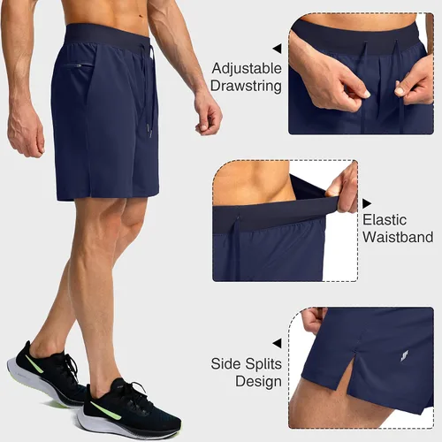 Vista 5 de Pantalones deportivos para hombres, pantalones cortos livianos y de secado rápido para gimnasio y entrenamiento atlético con bolsillos