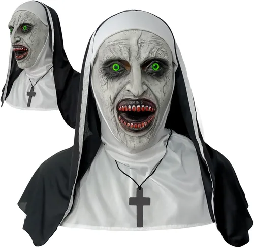 Vista 7 de Scary Nun Latex Mask - Halloween Party Horror Nun Conjuring Cosplay Full Head Creepy Mask