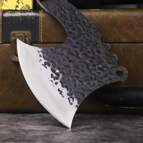 Vista 4 de MAYiT Cuchillo de carnicero para carne, hacha táctica afilada de acero de alto carbono forjado a mano, mango de madera de sándalo, hacha de corte