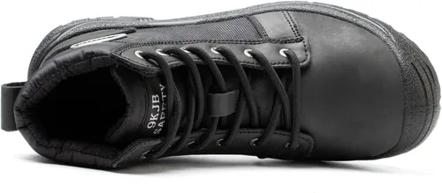 Vista 4 de NBUUNBU Botas de trabajo con punta de acero para hombres, zapatos de trabajo de seguridad, antideslizantes, resistentes a la abrasión