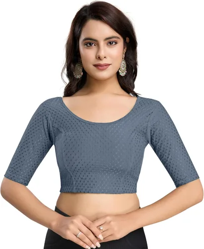 Vista 12 de TRENDMALLS Blusa de sari de algodón puro para mujer, elástica, confeccionada, con mangas hasta el codo, lista para usar