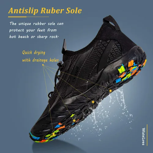 Vista 4 de WateLves - Zapatos de agua para hombres y mujeres, para natación, playa, piscina, surfear, hacer yoga o aeróbico acuático, calcetines para el agua