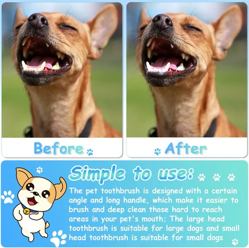 Vista 3 de Honeydak Cepillo de dientes para perros, cepillo de dientes suave para perros, cepillo de dientes de doble cara para cachorros, cepillo de mango