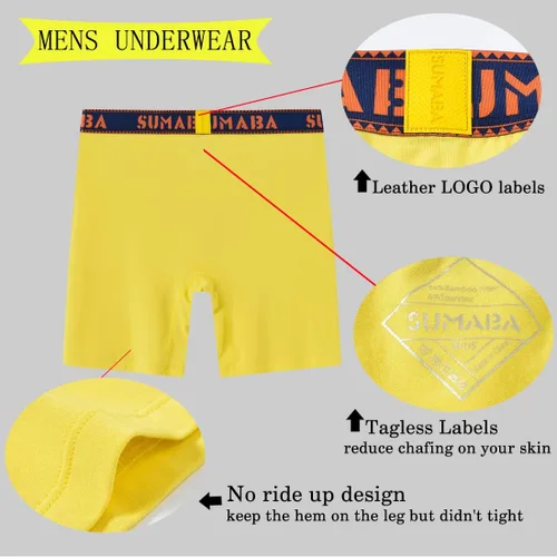Vista 8 de SUMABA Calzoncillos tipo bóxer de pierna larga para hombre, con bolsa que no se sube, de bambú, transpirables